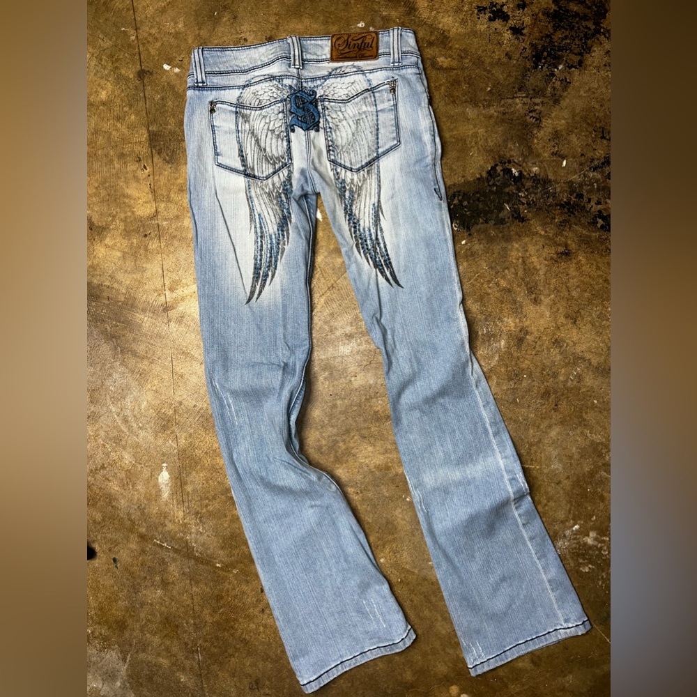 Sinful angel wings jeans - Size 25 - Y2K jeans - Boot cut jeans - Embroidered